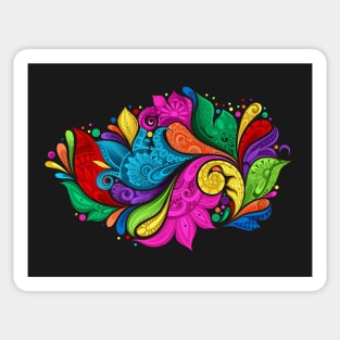 Paisley Garden Indian Style Print on Black Sticker